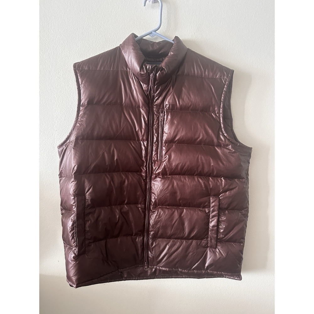 JCrew Outerwear Duck Down Puffer Vest Men XL Brown Full Zip Lightweight Layering
